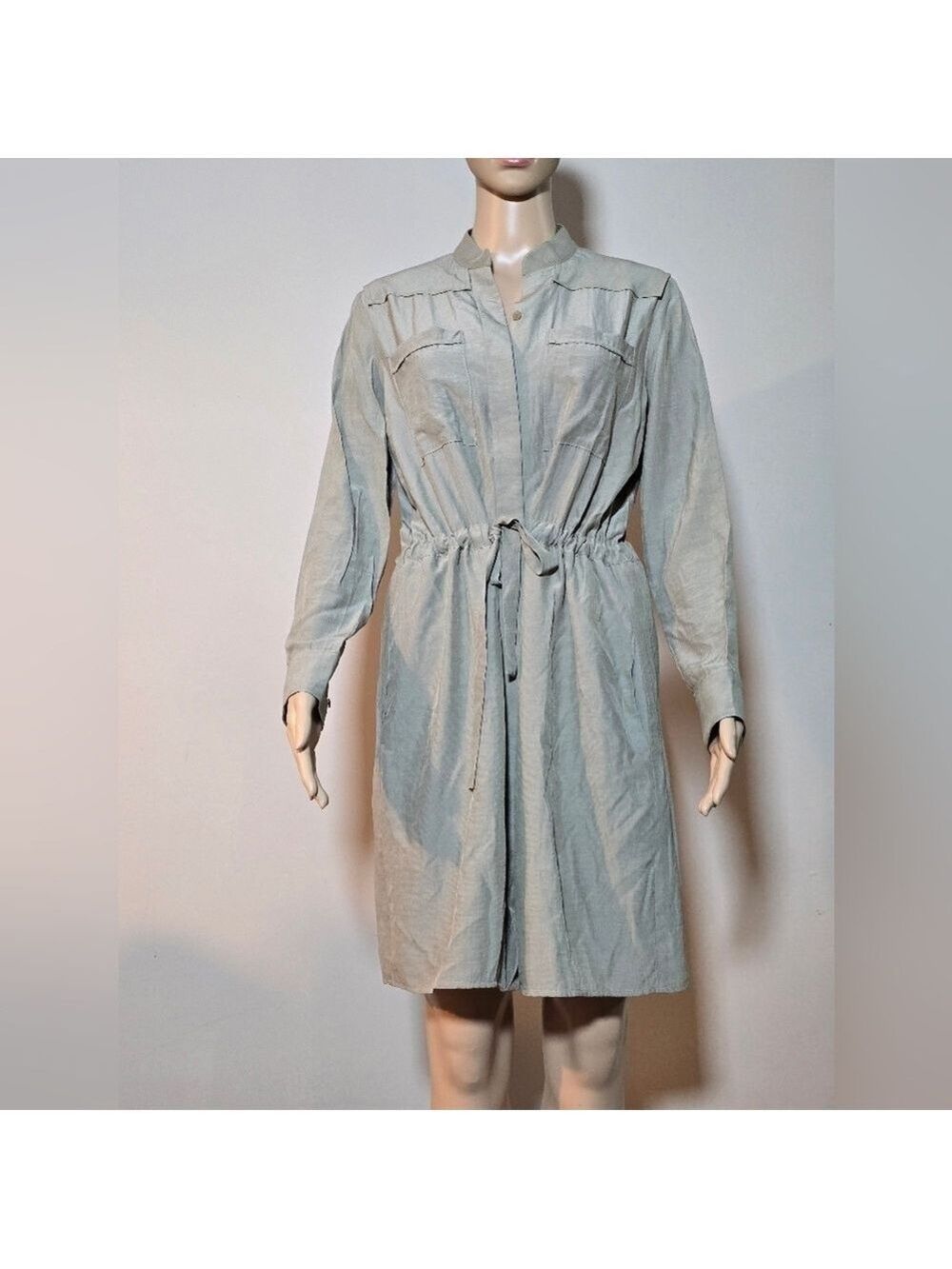 I'M for itmichaa long sleeves button-down shirt dress belted color olive